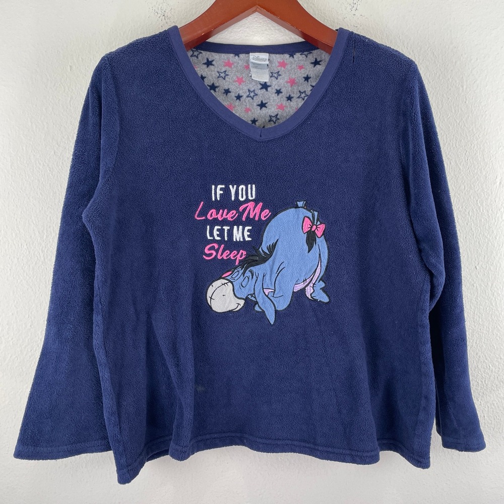Disney Eeyore Fleece Pajama Top Navy Blue If You Love Me Let Me Sleep Cozy XL - Picture 1 of 5